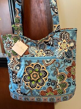 NWT Vera Bradley Bali Blue Quilted Floral Tote with Multicolor Accents RETIRED!